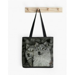 Medium tote bag, with drawing of Two Wolves